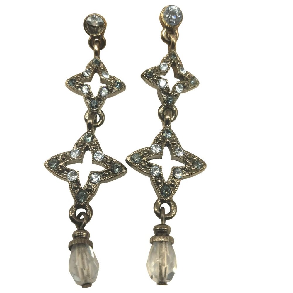 Dangle Earrings Crystal Star Vintage Inspired Rhinestone Silver Drop